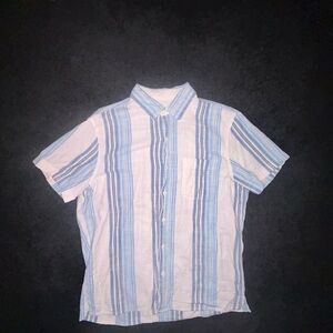 Vintage American Eagle Men's Striped Linen Cotton Short Sleeve Shirt